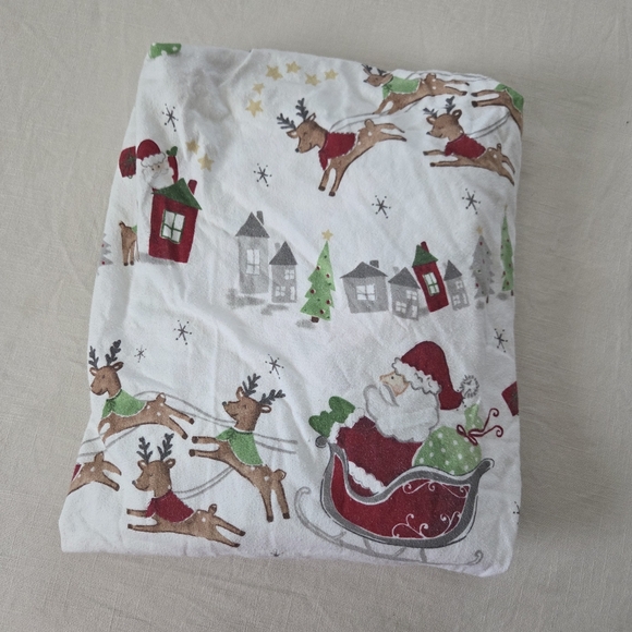 Pottery Barn Kids Other - Pottery Barn Kids Holiday Santa Reindeer Fitted Crib Sheet 100% Cotton Flannel